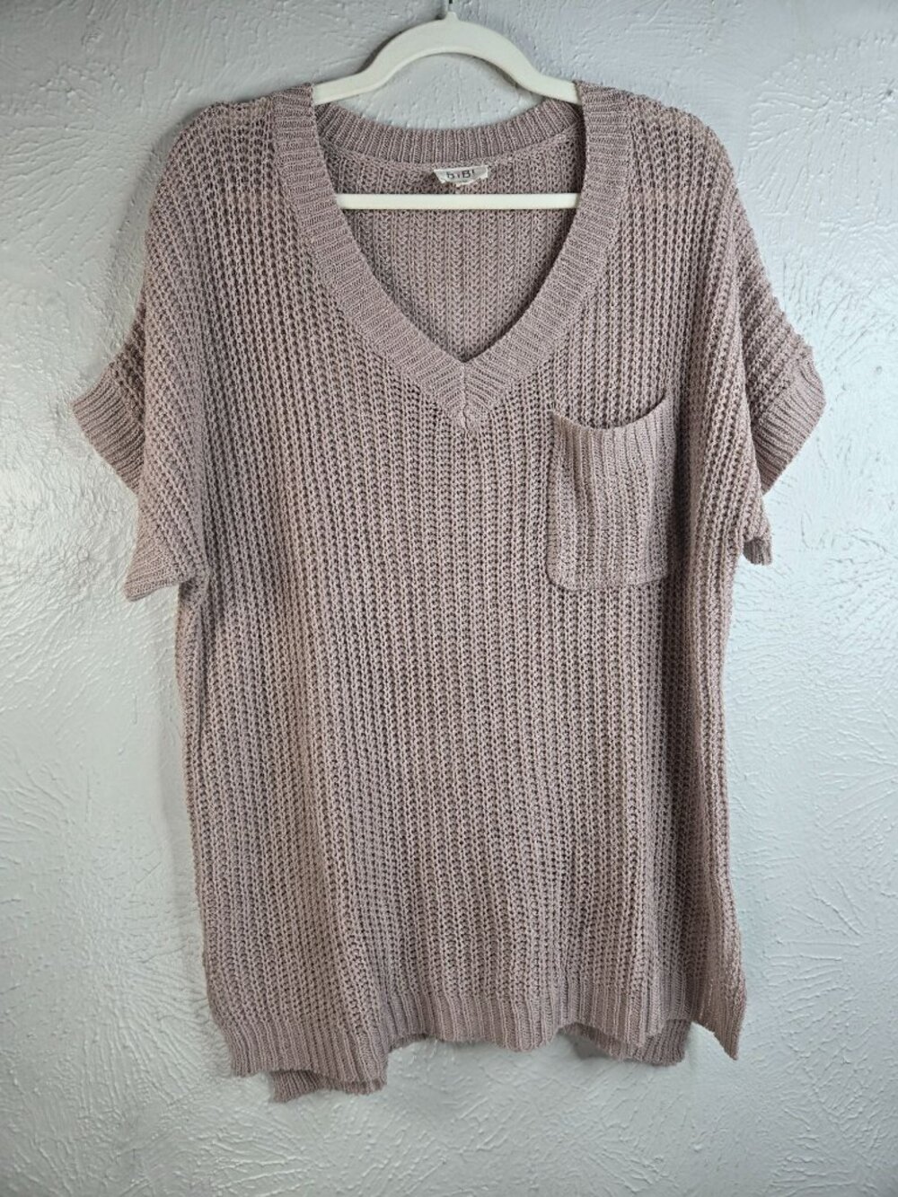 Open Knit Oversized Top Med Taupe Short Sleeve Realaxed Slouchy Cover Up Shirt